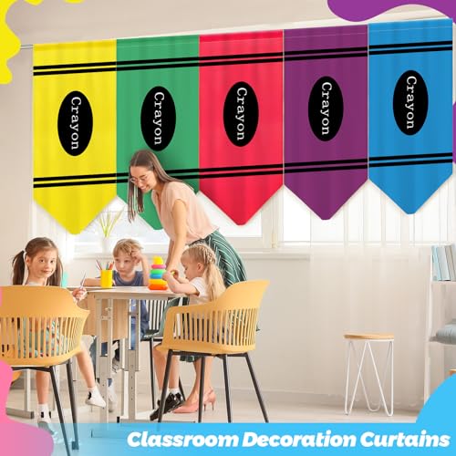 Crayon Print Velvet Curtains for Classroom & Kids Room - 6 Piece Set