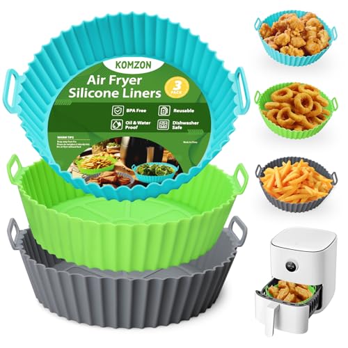 8-Inch Reusable Silicone Air Fryer Liners - 3 Pack Non-Stick Pots