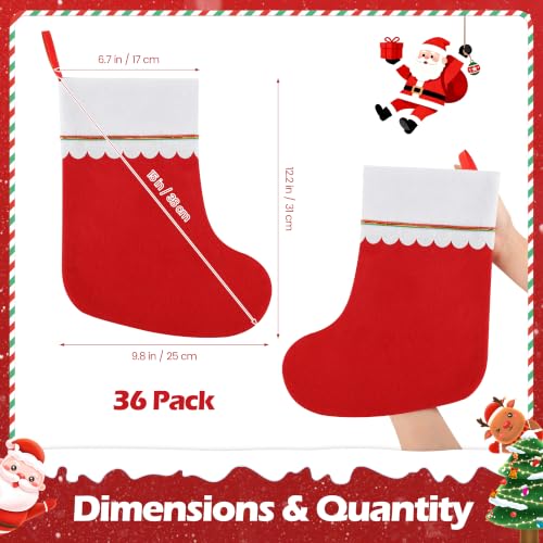Cooraby 36 Pack 15in Red Felt Christmas Stockings with White Cuff - Hangable DIY Holiday Decor