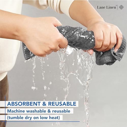 LANE LINEN Space Grey 12-Pack 13x13 Cotton Washcloths - Soft & Absorbent