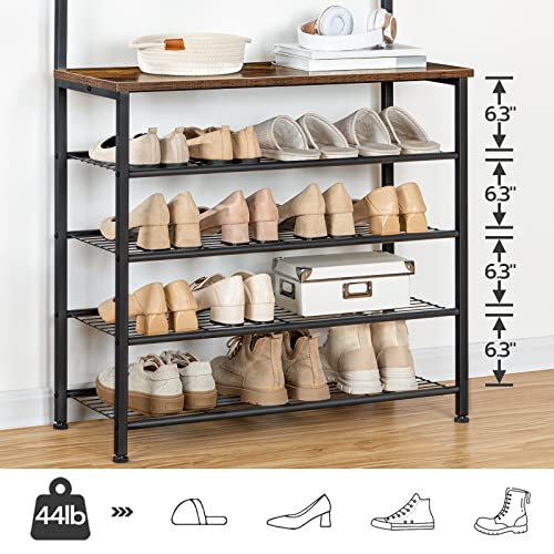 Industrial Hall Tree with Bench and 5-Tier Shoe Rack, 9 Hooks for Entryway