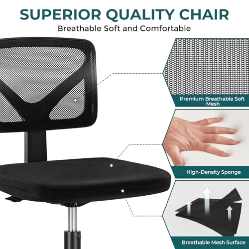 Armless Mesh Office Chair, Ergonomic Adjustable Rolling Computer Desk Chair