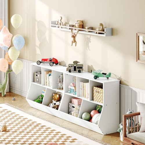 Kids Bookshelf and Toy Storage Organizer with 5 Cubbies, White