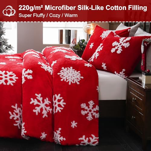 ASPMIZ Red Snowflake King Comforter Set 104x90 Winter Cozy Bedding