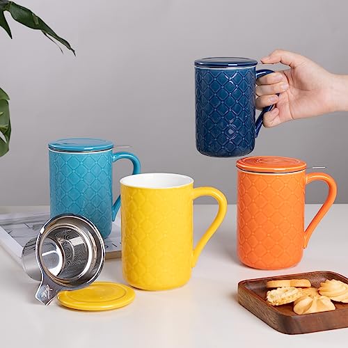 Yachi Blue 19oz Ceramic Coffee Mug with Infuser & Lid – Microwave & Dishwasher Safe Tea Cup