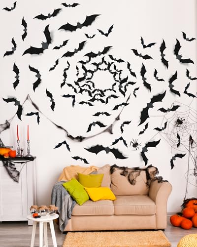 120 Pcs 3D Halloween Bat Wall Decor, Waterproof PVC Scary Bat Stickers