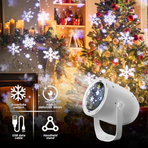 Snowflake Pattern LED Projector Lights for Indoor Holiday Decorations - White - 1 Pack