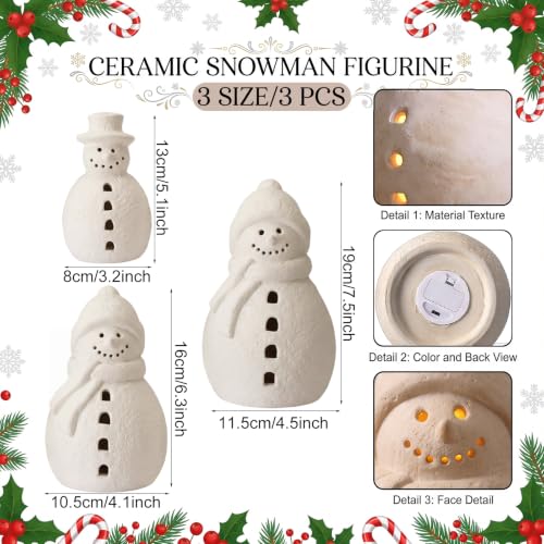 Yungyan 3 Pcs Terracotta Christmas Snowman Figurines with Rustic LED Lighted - Variation: Snowman