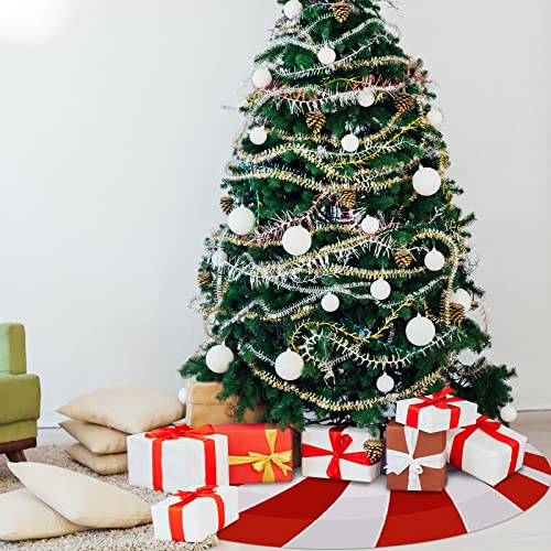 Clothmile Reversible Christmas Tree Skirt 48 Inch Candy-2 Red & White Rustic Holiday Decor
