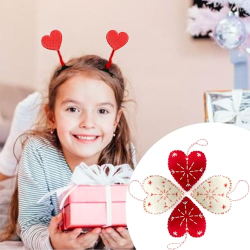 Meygajoe Felt Heart Ornaments 4pcs - Handmade Red & White Holiday Decorations