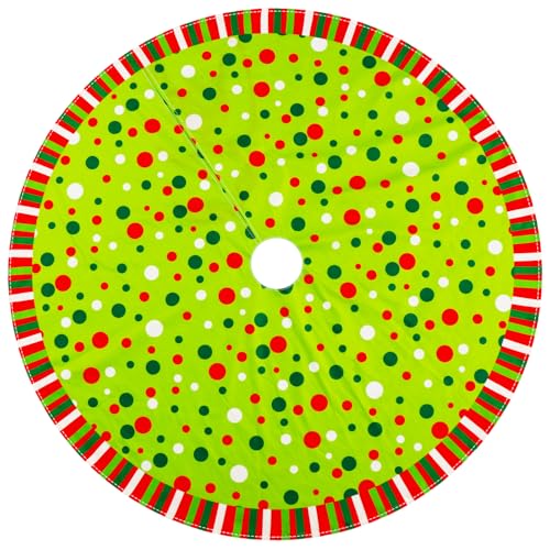 48-Inch Velvet Christmas Tree Skirt with Polka Dots & Striped Trim