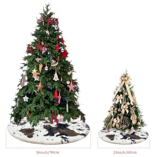 AtiMing Black White Cow Print Plush Christmas Tree Skirt 24 Inches Small
