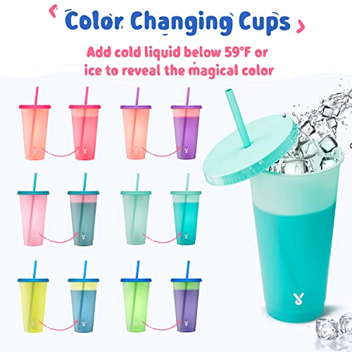 24 oz Color Changing Reusable Cold Cups with Lids and Straws - 6 Pack