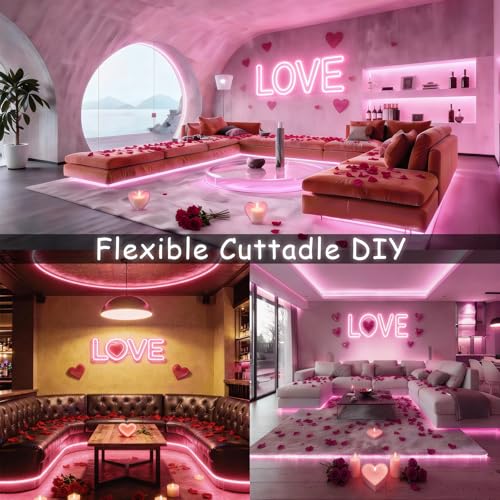 10ft Pink LED Strip Lights, Dimmable Flexible Rope Lighting for Bedroom