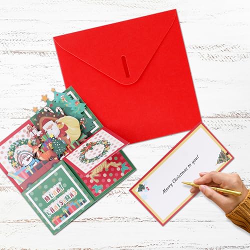 Giiffu 4-Pack Pop Up Christmas Cards with Envelopes & Gift Card Holder