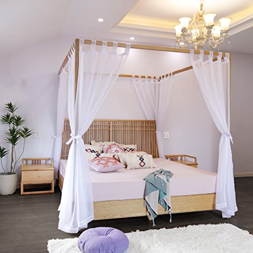 White Sheer Canopy Bed Curtains - 8 Panel Tab Top 4 Poster Frame Drapes