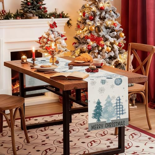 OTOSTAR Tree Blue 13x108 Inch Christmas Table Runner - Blue Pine Trees