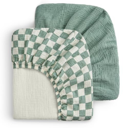 Blissful Diary Muslin Crib Sheets 2 Pack - Sage Checkerboard 28x52