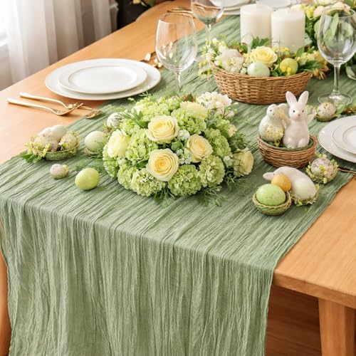 10 Pack Sage Green Cheesecloth Table Runners, 22x120 Inch Boho Gauze Runners