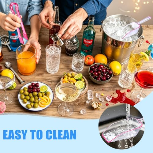 Pink 12-Piece Plastic Ice Tongs and Scoops Set for Buffet & Kitchen - Lazynko