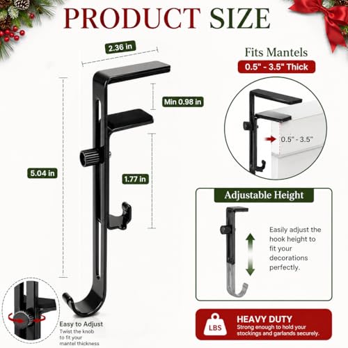 4-Pack Adjustable Christmas Stocking Holders for Fireplace Mantel
