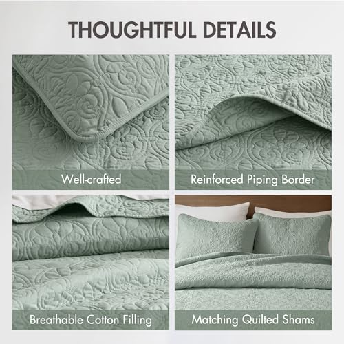 Madison Park King Quilt Bedding Set - Reversible 3-Piece Bedspread, Seafoam
