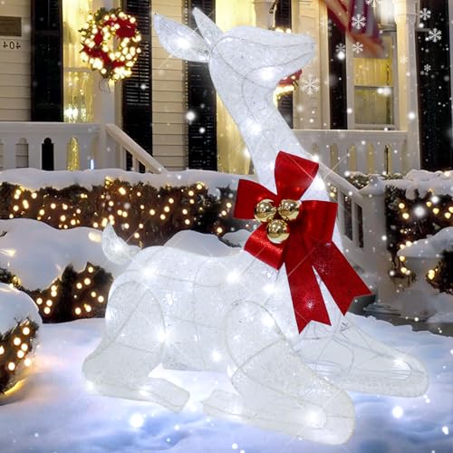 27-Inch Outdoor Christmas Reindeer Decoration with Lights and Bows