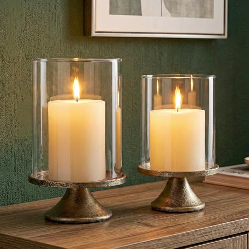 Set of 2 Elegant Hurricane Candle Holders with Glass Dome