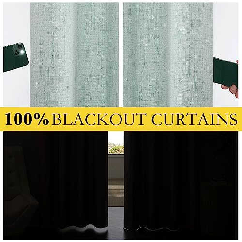 100% Blackout Linen Curtains, Seafoam Green, 42" x 72", Energy Saving, 2 Panels