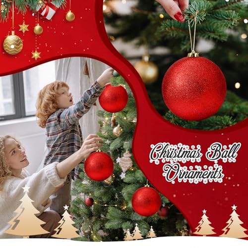 Poen 12-Pack Red 6 Inch Glitter Christmas Ball Ornaments - Holiday Decor