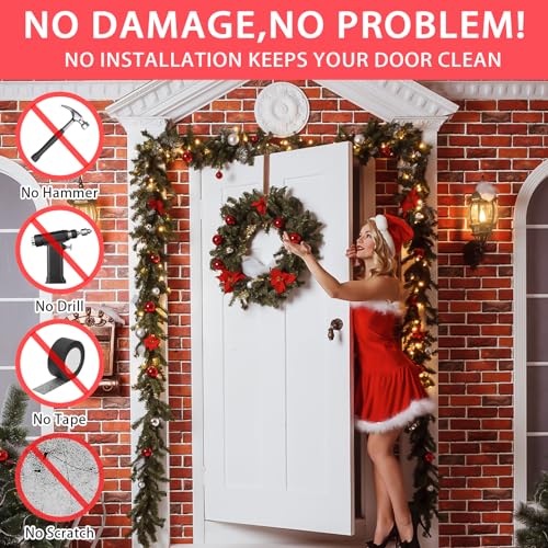 12-Inch Metal Over the Door Wreath Hanger Non-Scratch Front Door Hook