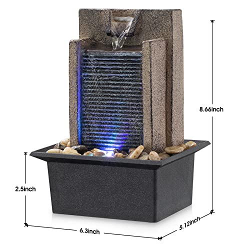 Indoor Tabletop Waterfall Fountain with Color-Changing LED Lights & Rocks