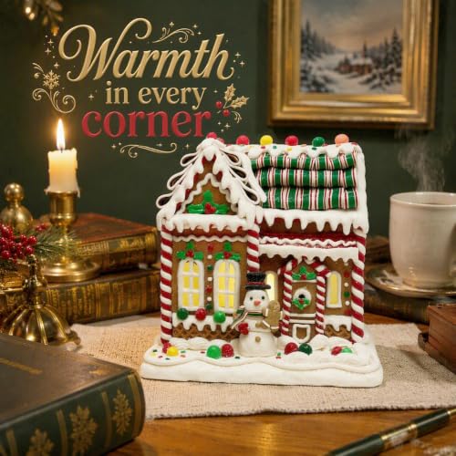 8-Inch Lighted Gingerbread House - Handmade Clay Christmas Decor