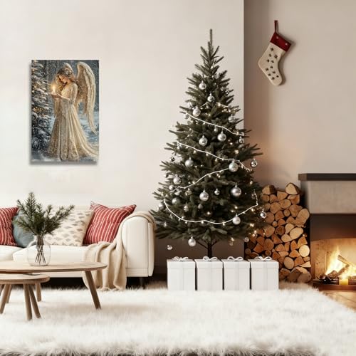 YMXDYMJSW Christmas Canvas Wall Art: Angel & Christmas Tree 20L x 16W