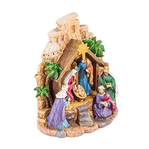 8-Inch LED Nativity Scene Figurine with Lighted Star (Roman) Batteries Included