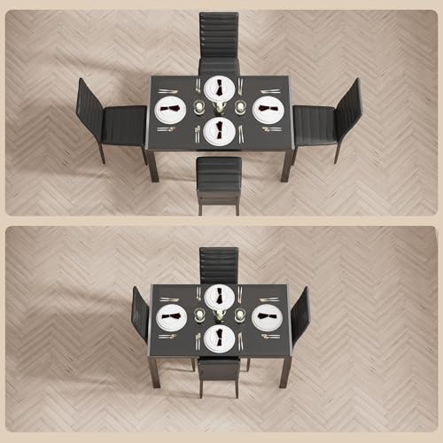 5-Piece Tempered Glass Dining Table Set for 4 with Leather Chairs
