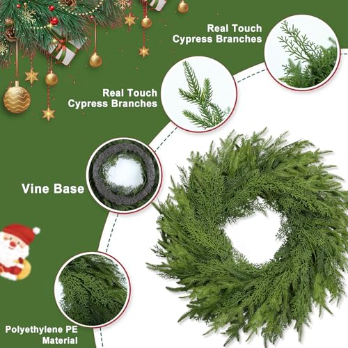 OZFHUA 26 Inch Artificial Pine Christmas Wreath for Front Door & Indoor/Outdoor Decor