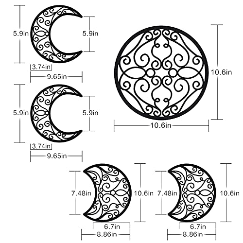 5-Piece Wooden Moon Phase Wall Decor Set for Bohemian Home Aesthetic