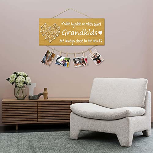 Grandparents Photo Frame Gift - 13.5x5.5in Wood Frame with 6 Clips