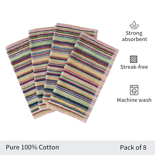 100% Cotton Kitchen Dishcloths, Ultra Absorbent Dish Rags - 8 Pack (12x12 In)