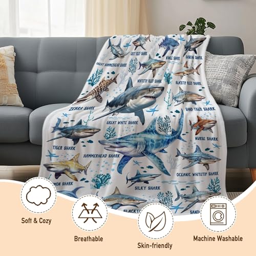 Kegono 50x60 Inch Shark Blanket for Ocean Animal Lovers - Full Size, Ultra-Soft Flannel