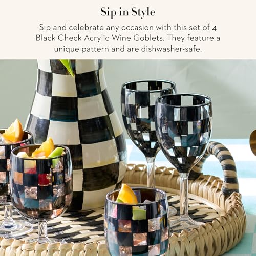 Checkered Acrylic Wine Goblets, 12-Ounce Stemmed Glasses, Set of 4