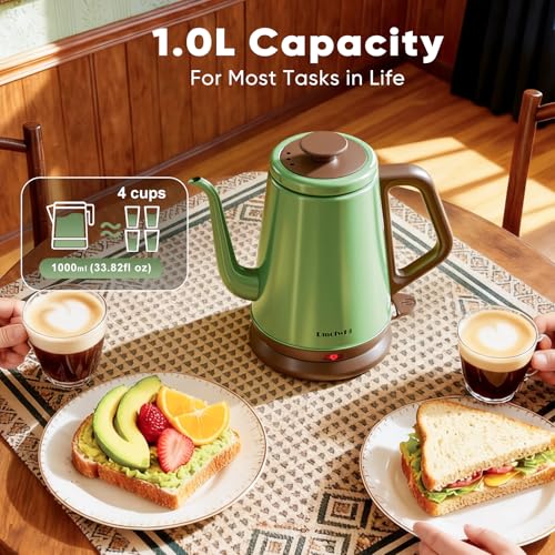 1.0L Electric Gooseneck Kettle, Stainless Steel Pour Over Coffee & Tea Pot