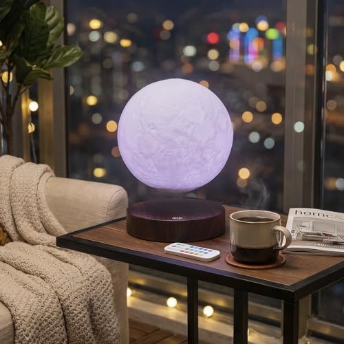 VGAzer Levitating Moon Lamp with 16 Colors Remote Control - 3D Printing Night Light, Floating Spinning Moon Decor Gift