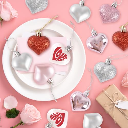 GuassLee Valentines Day Decorations Heart Ornaments - 36pcs Red Pink