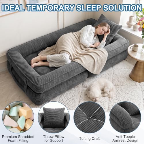 COTOSOF Dark Gray Folding Sofa Bed 3-in-1 Convertible Sleeper Chair with Armrests