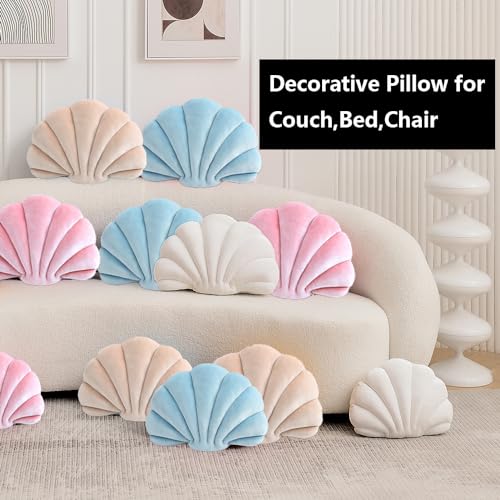 Seashell Throw Pillow - 14-Inch Pink Velvet Beach Themed Decorative Cushion