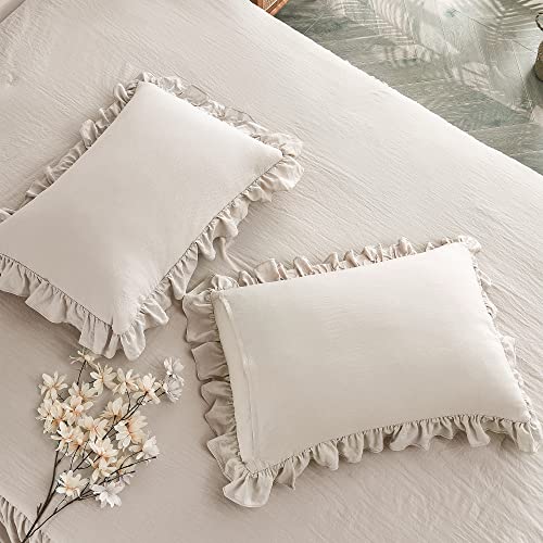 Bonlino Farmhouse King Bedspread Set with 30" Ruffle Skirt & Shams