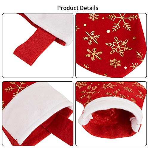 24 Pack Red Flannel Christmas Stockings with Gold Snowflakes (8.2")
