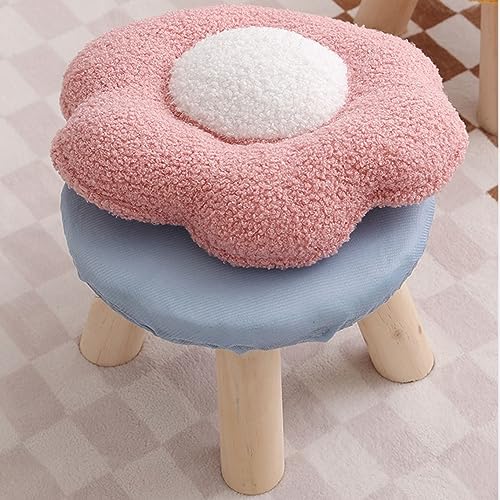 Flower Shape Wooden Footstool with Padded Tufted Cushion - Pink